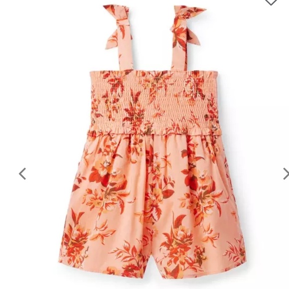 Janie and Jack Salmon Floral Smocked Romper SIZE 3 - Picture 2 of 6
